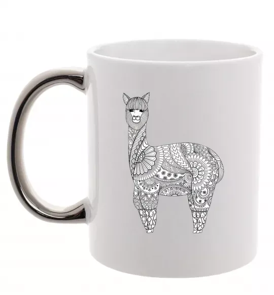 Чашка з кольоровою ручкою Лама візерунки Срібло фото