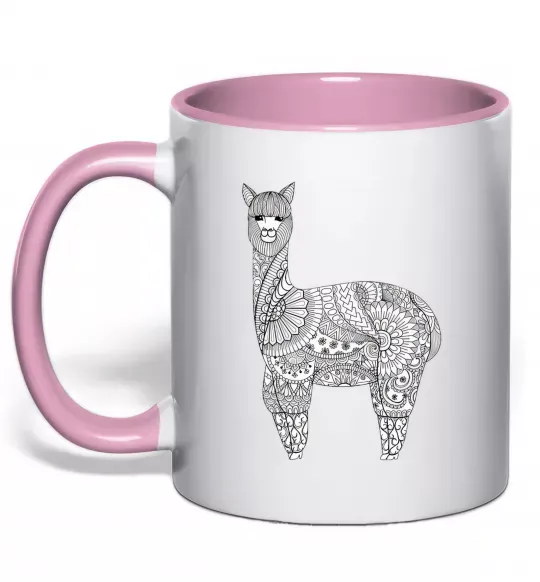 Чашка з кольоровою ручкою Лама візерунки Ніжно рожевий фото