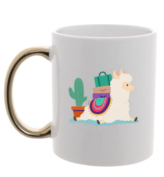 Чашка с цветной ручкой Лама переїзд Золото фото