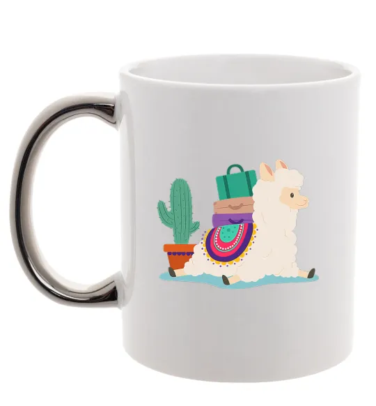 Чашка с цветной ручкой Лама переїзд Серебро фото