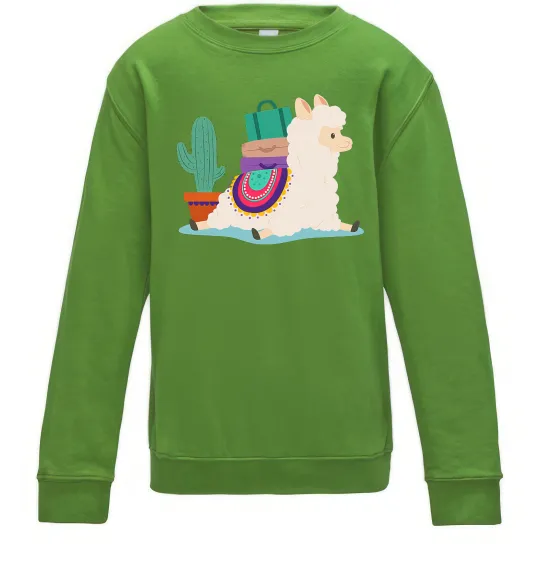 Детский Свитшот Лама переїзд Лаймовый фото