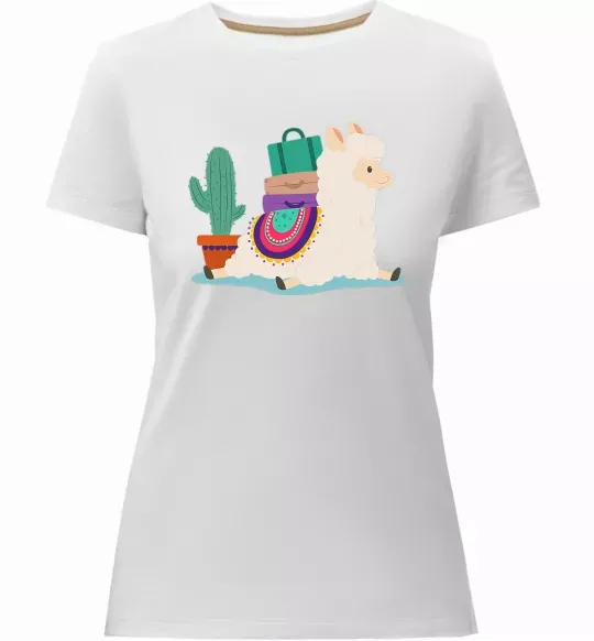 Женская премиум футболка Лама переїзд Белый фото