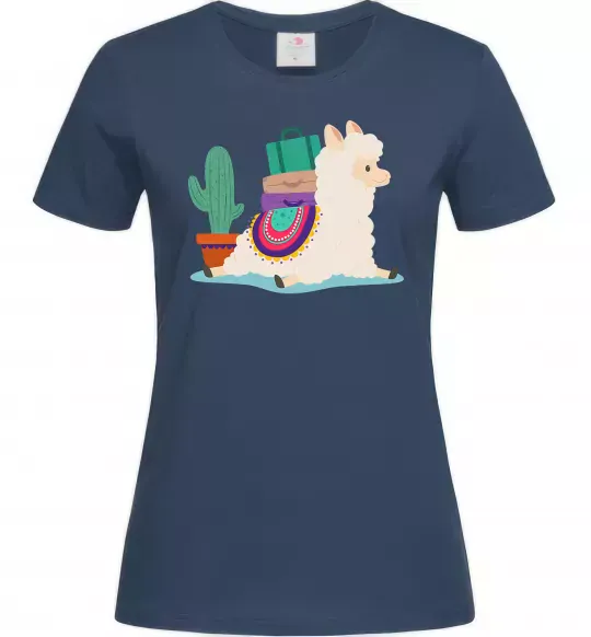 Жіноча футболка Лама переїзд Темно-синій фото