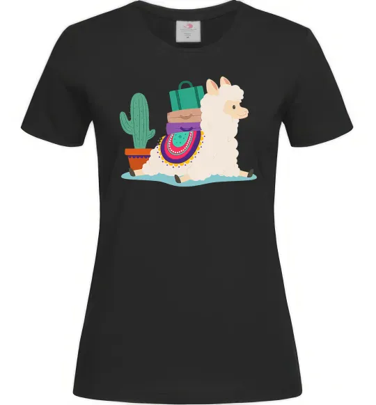 Жіноча футболка Лама переїзд Чорний фото