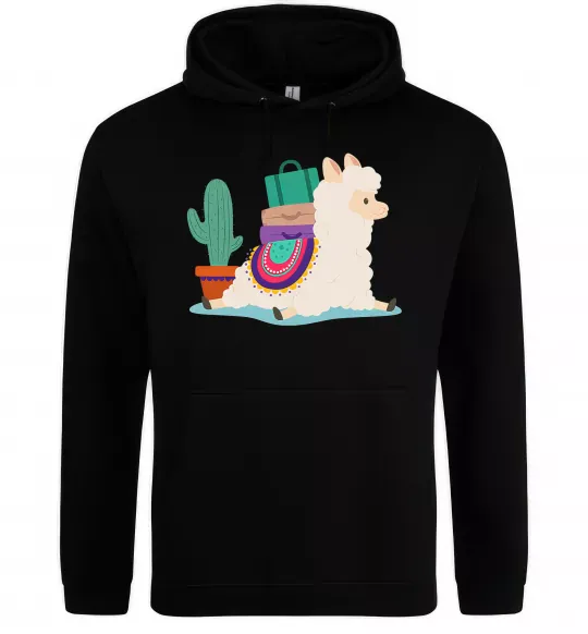 Мужская толстовка (худи) Лама переїзд Черный фото