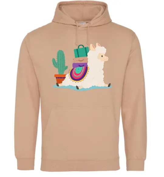 Женская толстовка (худи) Лама переїзд Песочный фото