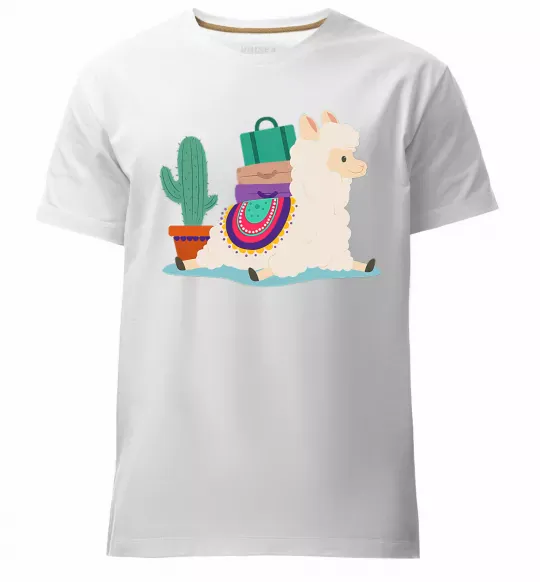 Чоловіча преміум футболка Лама переїзд Білий фото