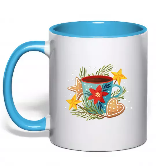 Чашка з кольоровою ручкою Чашка новорічна Блакитний фото