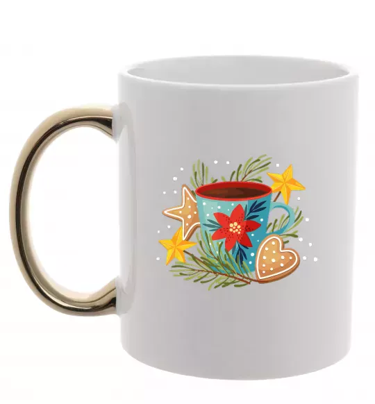 Чашка з кольоровою ручкою Чашка новорічна Золото фото