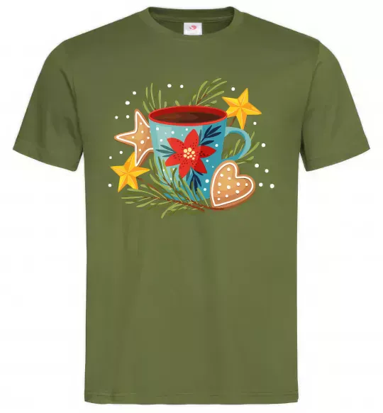 Мужская футболка Чашка новорічна Оливковый фото