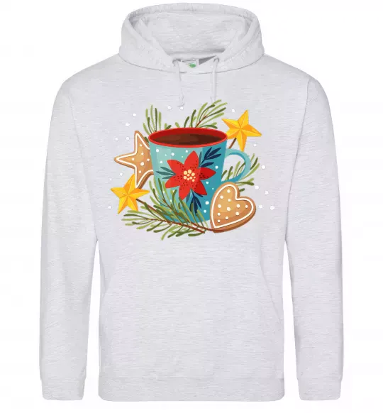 Мужская толстовка (худи) Чашка новорічна Серый меланж фото