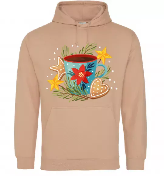Мужская толстовка (худи) Чашка новорічна Песочный фото