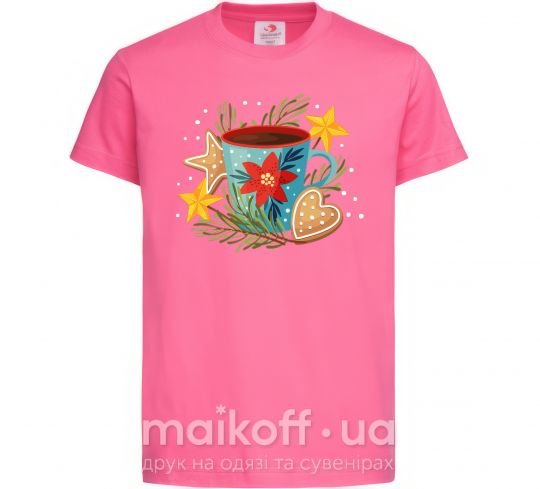 Детская футболка Чашка новогодняя Ярко-розовый фото