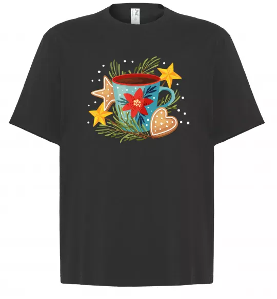 Футболка Оверсайз Чашка новорічна Чорний фото