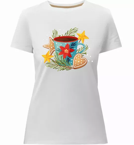 Женская премиум футболка Чашка новорічна Белый фото