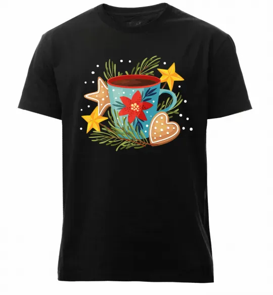 Мужская премиум футболка Чашка новорічна Черный фото
