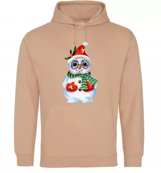 Чоловіча толстовка (худі) Сніговик в рукавичках Пісочний фото