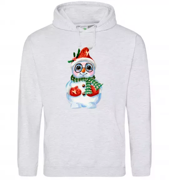 Женская толстовка (худи) Сніговик в рукавичках Серый меланж фото