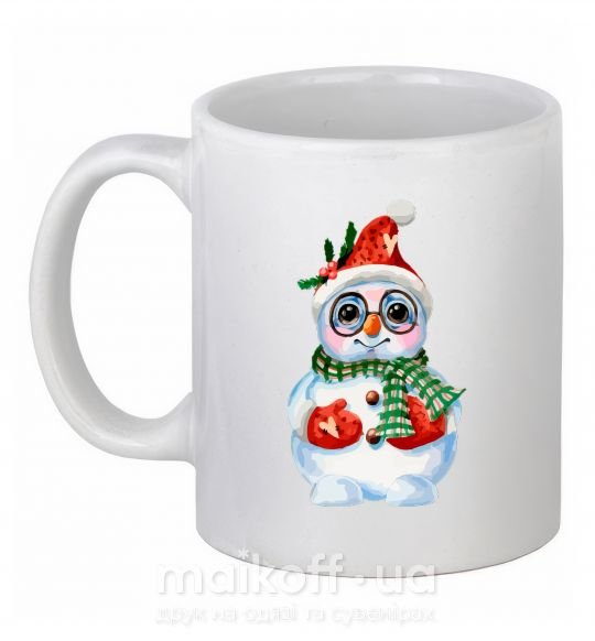 Чашка керамічна Снеговик в варежках Білий фото