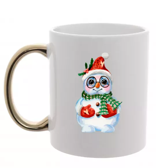 Чашка з кольоровою ручкою Сніговик в рукавичках Золото фото