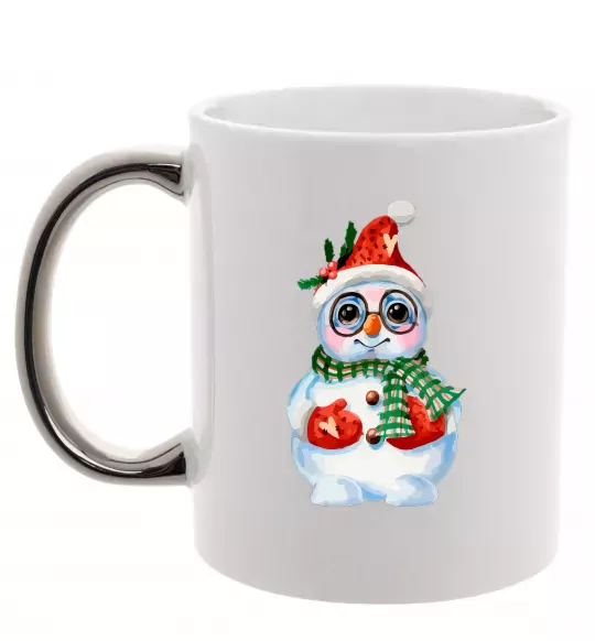 Чашка з кольоровою ручкою Сніговик в рукавичках Срібло фото