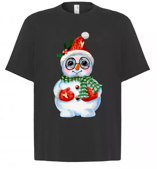 Футболка Оверсайз Сніговик в рукавичках Черный фото