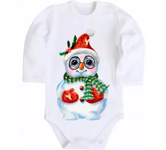 Дитячий бодік Сніговик в рукавичках Білий фото