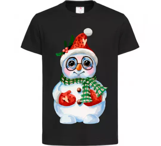 Дитяча футболка Сніговик в рукавичках Чорний фото