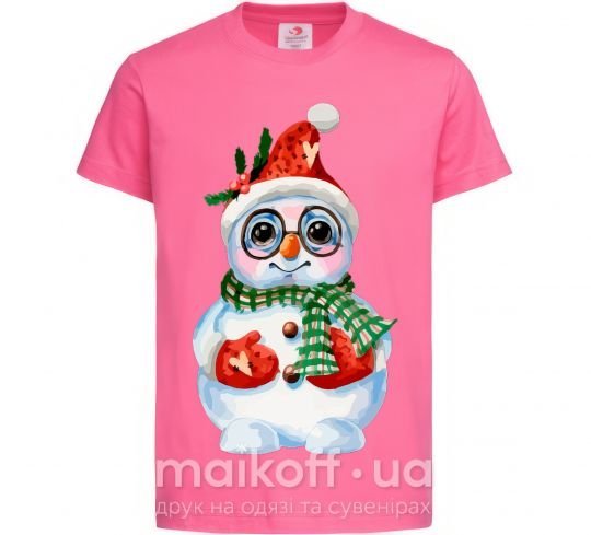 Дитяча футболка Снеговик в варежках Яскраво-рожевий фото