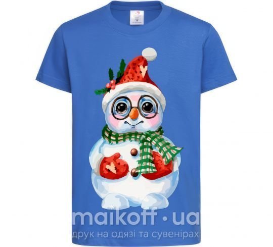 Детская футболка Снеговик в варежках Ярко-синий фото