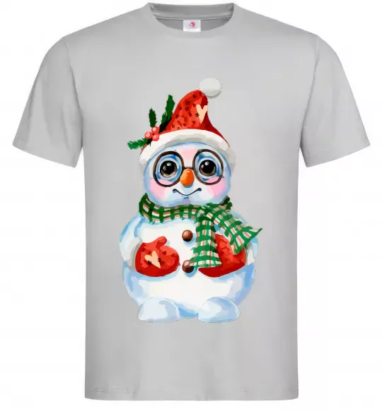 Мужская футболка Сніговик в рукавичках Серый фото