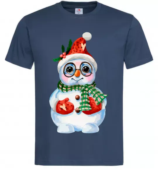 Мужская футболка Сніговик в рукавичках Темно-синий фото