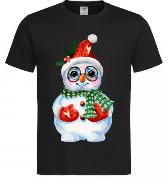 Мужская футболка Сніговик в рукавичках Черный фото