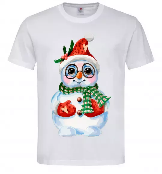 Мужская футболка Сніговик в рукавичках Белый фото