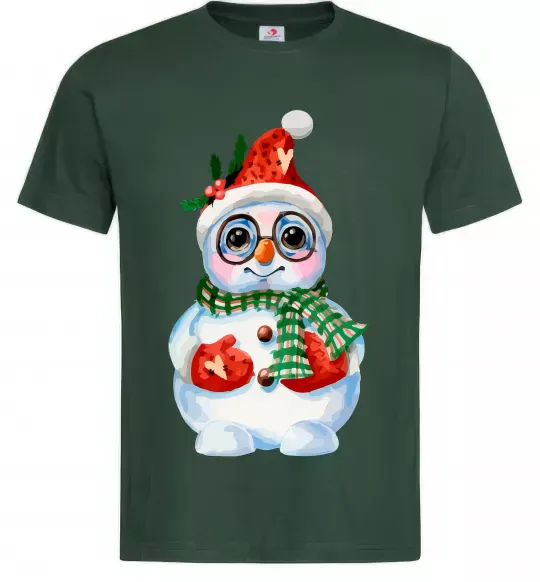Мужская футболка Сніговик в рукавичках Темно-зеленый фото