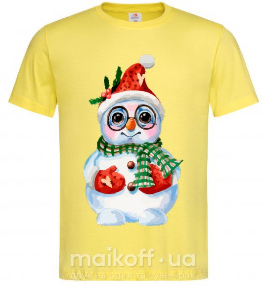 Чоловіча футболка Снеговик в варежках Лимонний фото