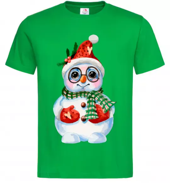 Мужская футболка Сніговик в рукавичках Зеленый фото