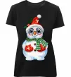Женская премиум футболка Сніговик в рукавичках Черный фото