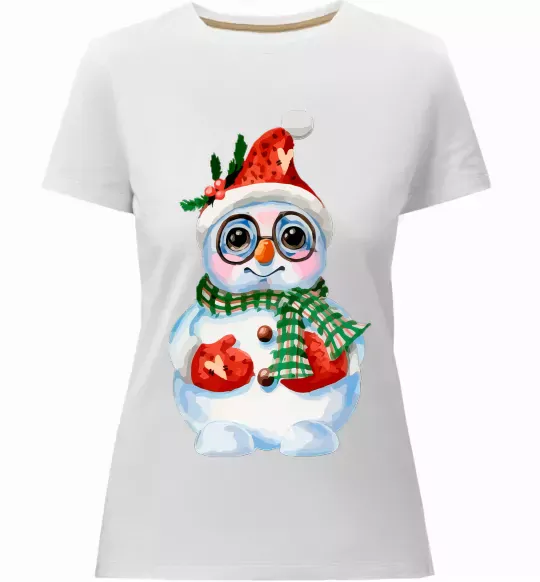 Женская премиум футболка Сніговик в рукавичках Белый фото