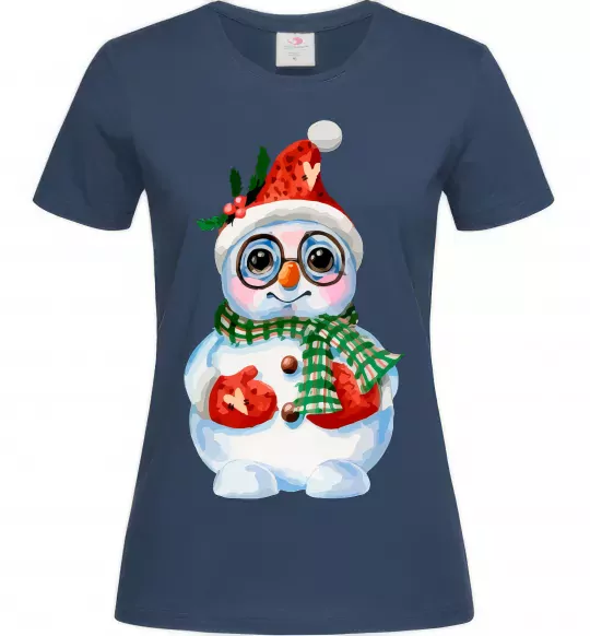 Женская футболка Сніговик в рукавичках Темно-синий фото