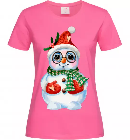 Женская футболка Сніговик в рукавичках Ярко-розовый фото
