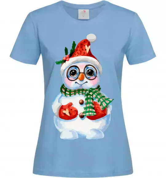 Женская футболка Сніговик в рукавичках Голубой фото
