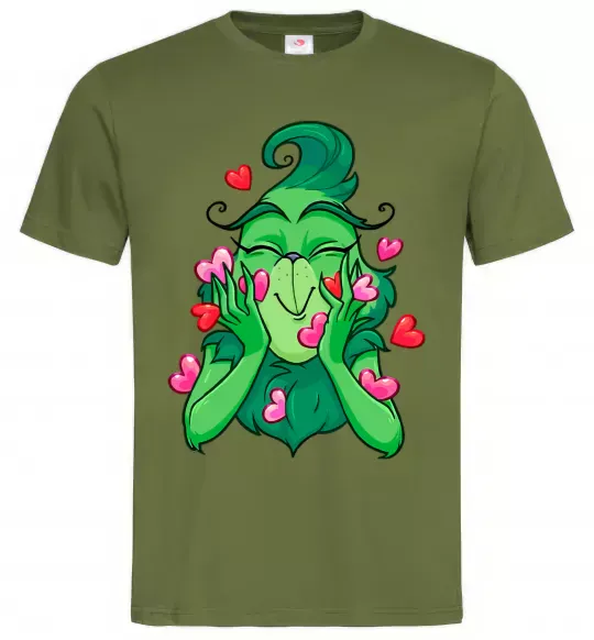 Чоловіча футболка Грінч в сердечках Оливковий фото