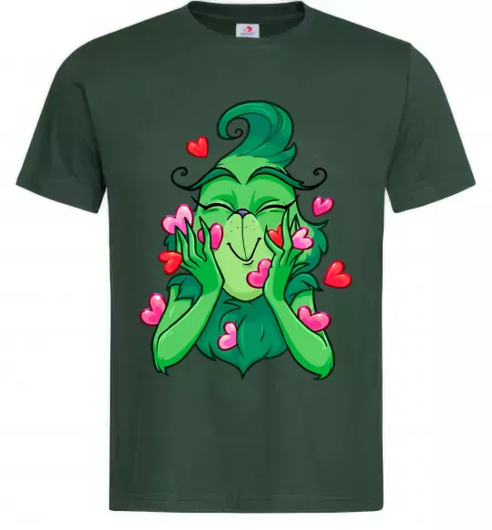 Чоловіча футболка Грінч в сердечках Темно-зелений фото