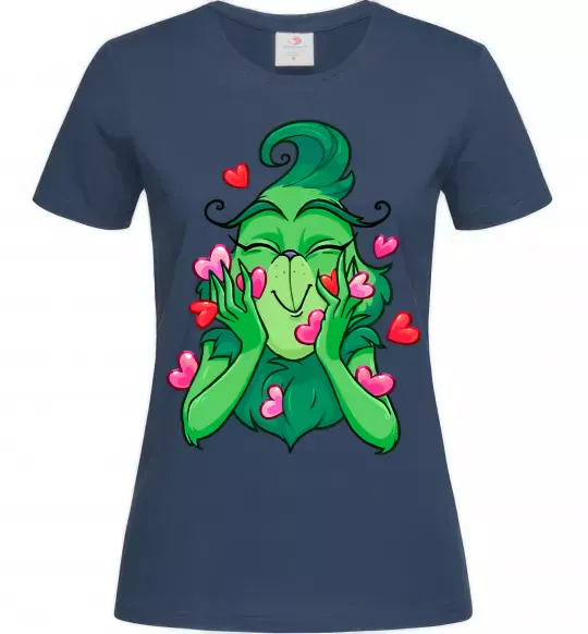 Женская футболка Грінч в сердечках Темно-синий фото