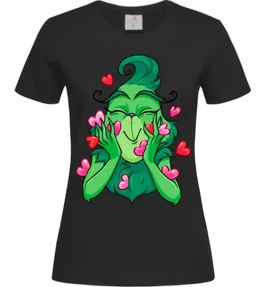 Женская футболка Грінч в сердечках Черный фото