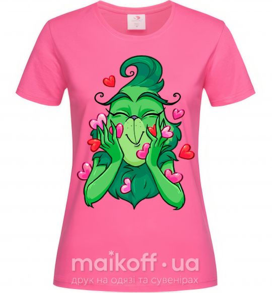 Жіноча футболка Гринч в сердечках Яскраво-рожевий фото
