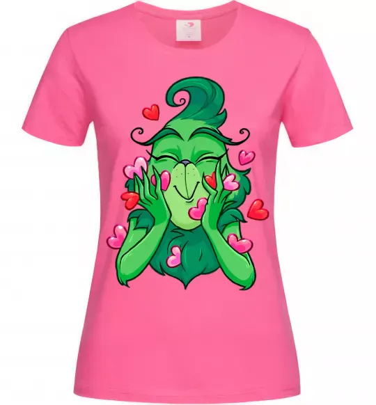Женская футболка Грінч в сердечках Ярко-розовый фото