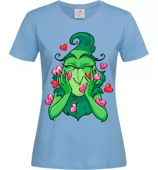 Женская футболка Грінч в сердечках Голубой фото