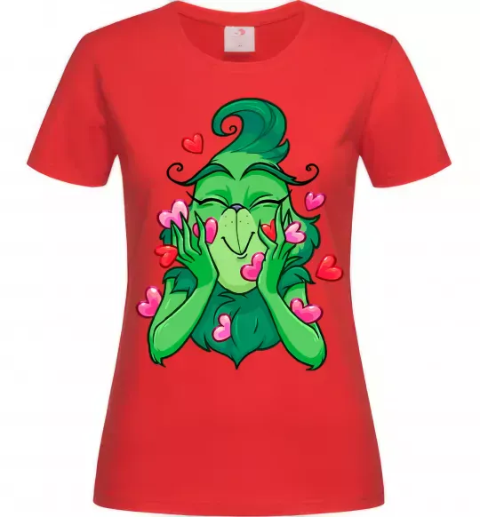 Женская футболка Грінч в сердечках Красный фото